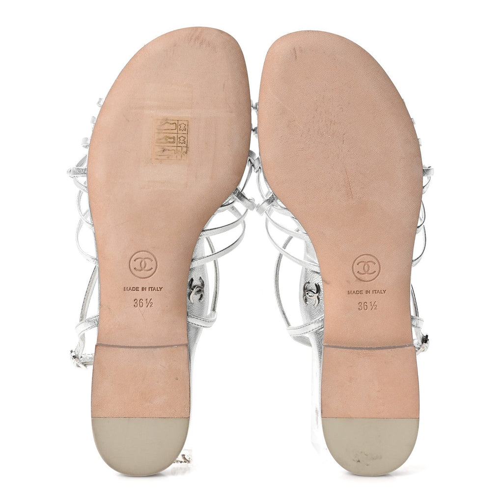 Laminated Lambskin CC Sandals 36.5 Silver