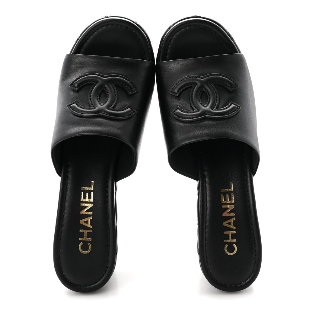 Lambskin Quilted CC Platform Mules 40 Black