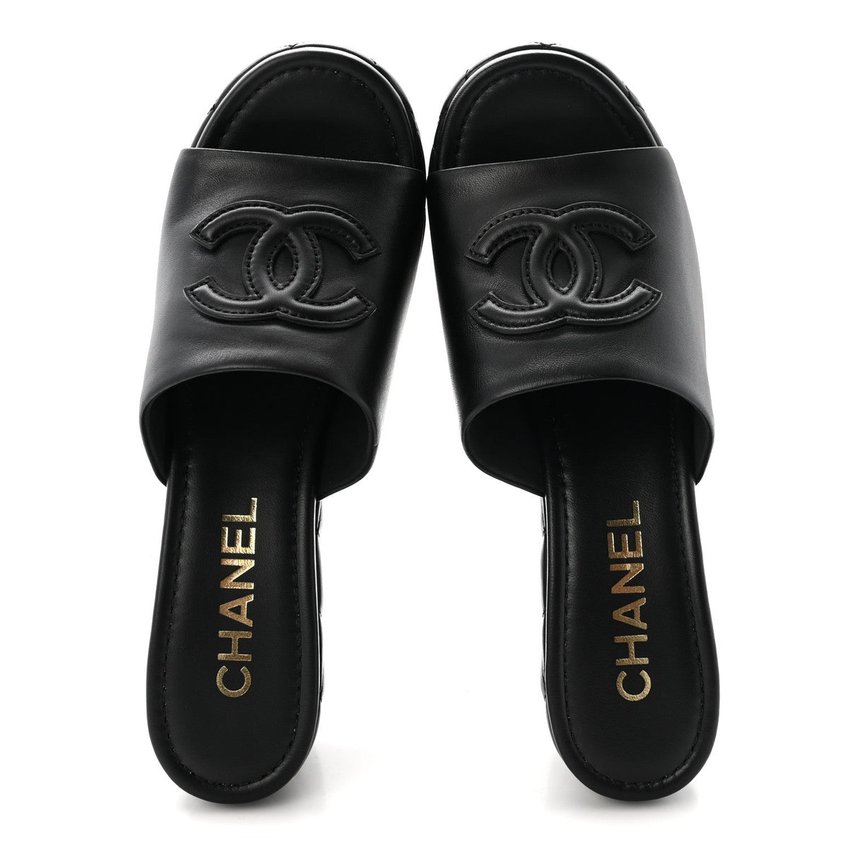 Lambskin Quilted CC Platform Mules 40 Black