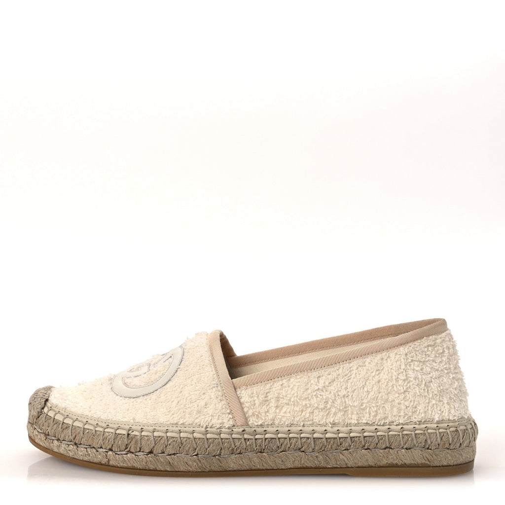 Terry Cloth Interlocking G Espadrilles 38.5 Ivory Dusty White Beige