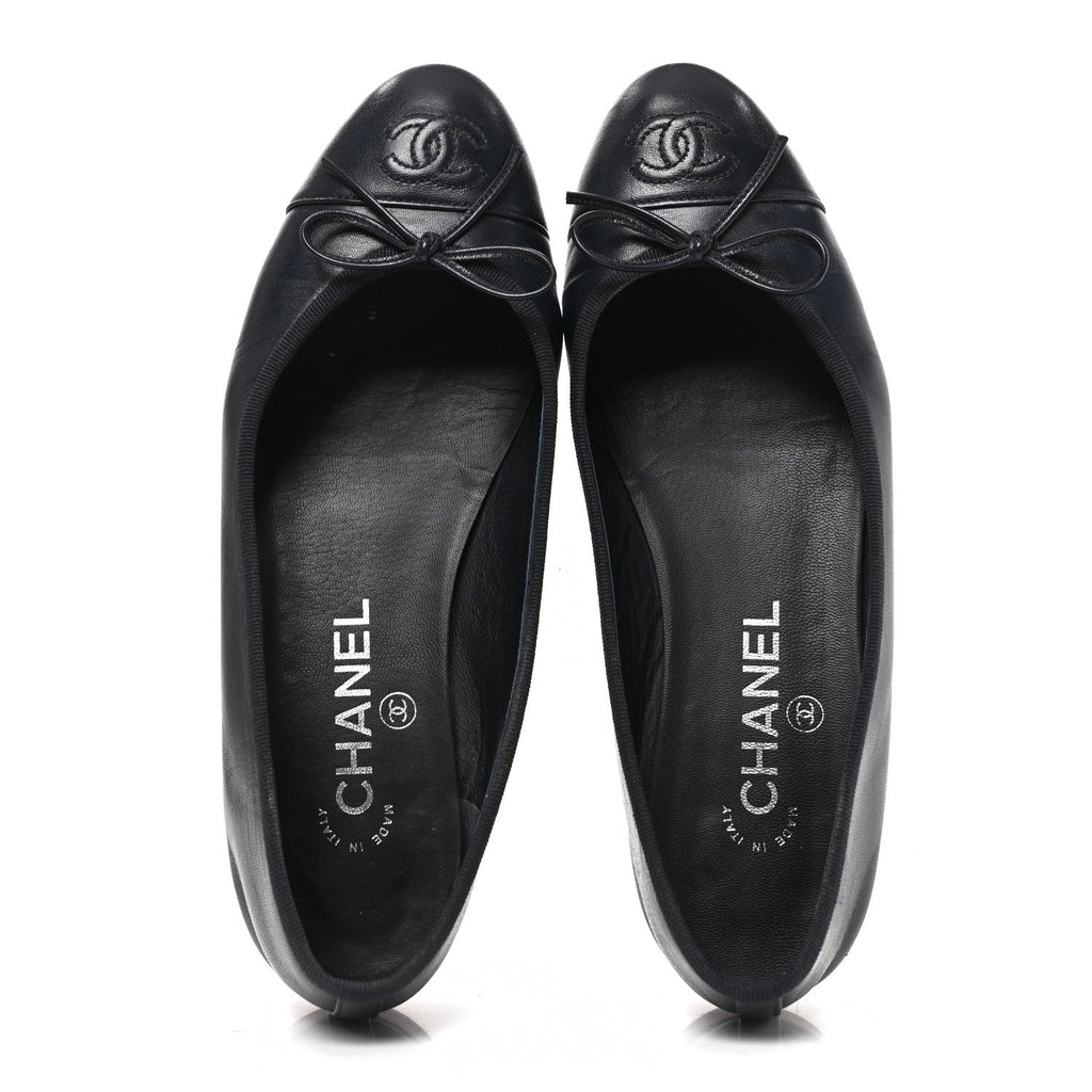 Goatskin CC Cap Toe Ballerina Flats 37.5 Dark Blue