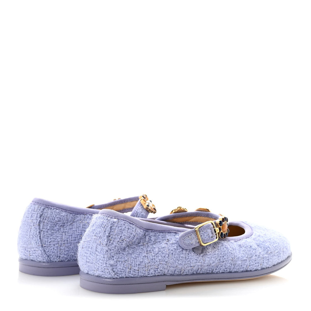 Wool Tweed Patent Mary Jane Flats 37.5 Lilac