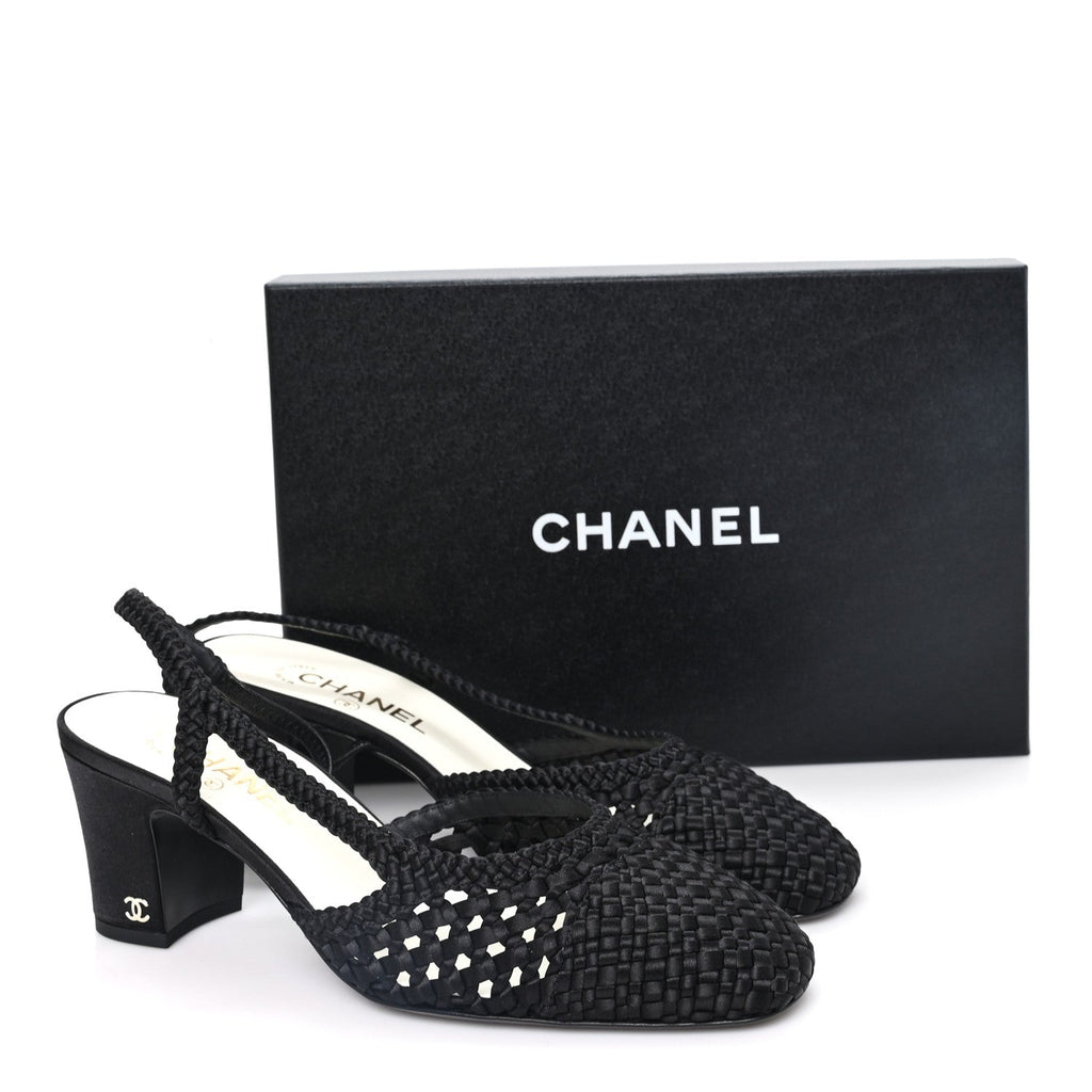 Satin Braided Slingback Pumps 40 Black