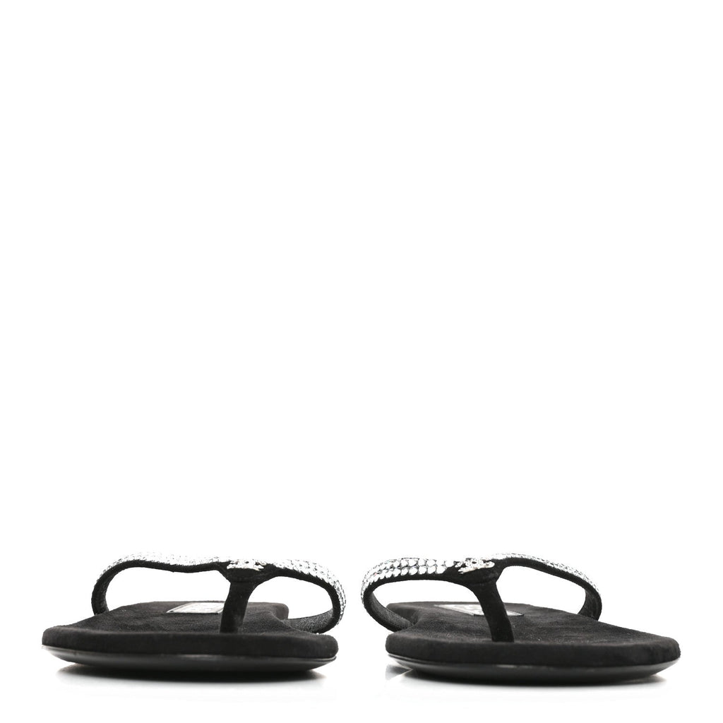 Suede Kidskin Strass CC Thong Sandals 37 Black