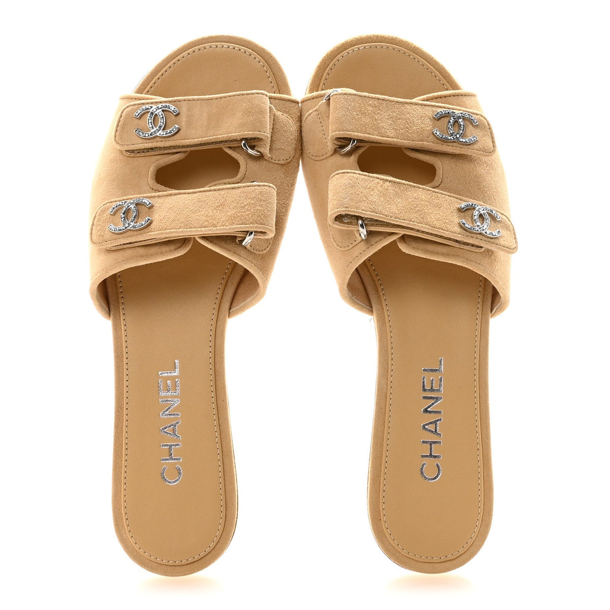 Suede Kidskin Velcro Mules 38 Beige