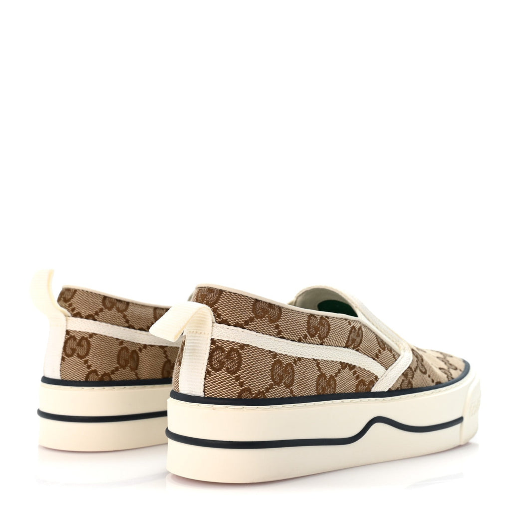 GG Monogram Womens 1977 Tennis Slip On 30mm Sneakers 35.5 Beige Ebony Mystic White
