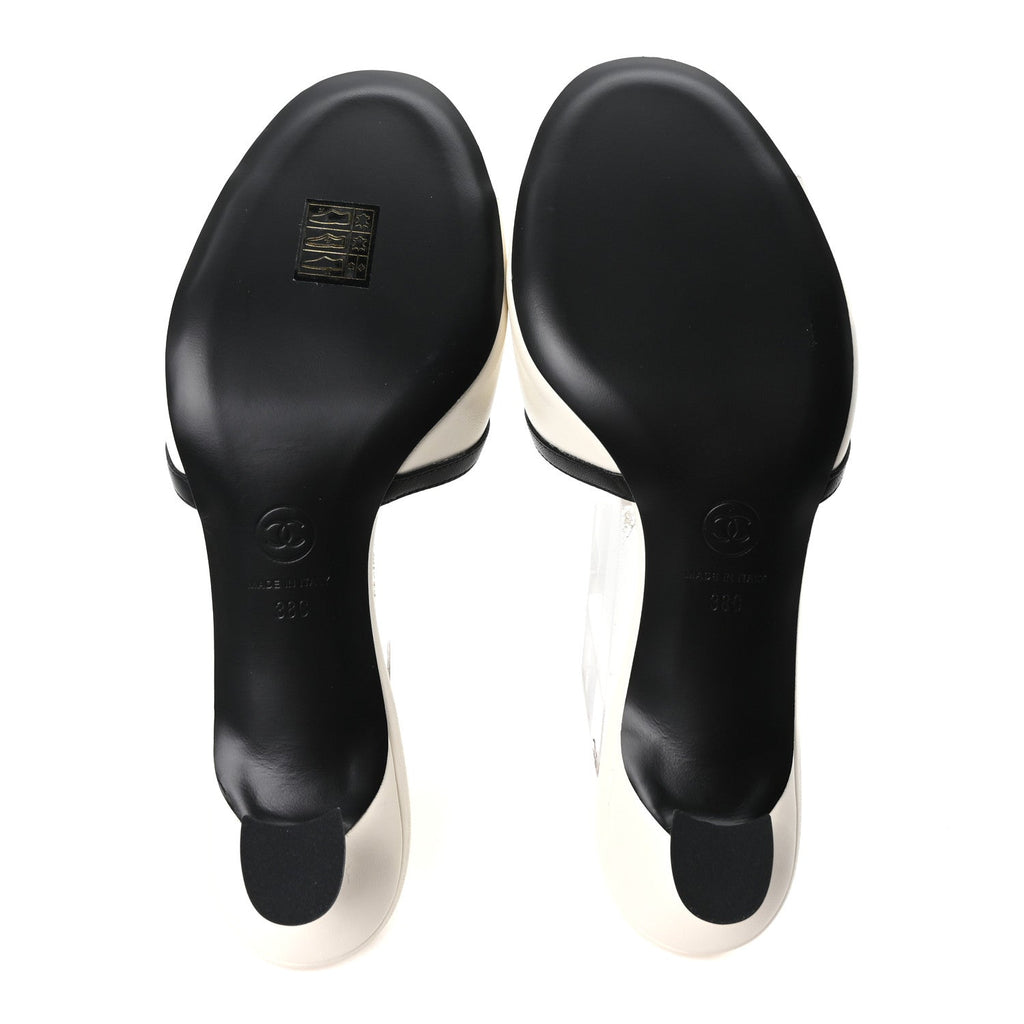 Lambskin CC Cutout Mules 38 White Black