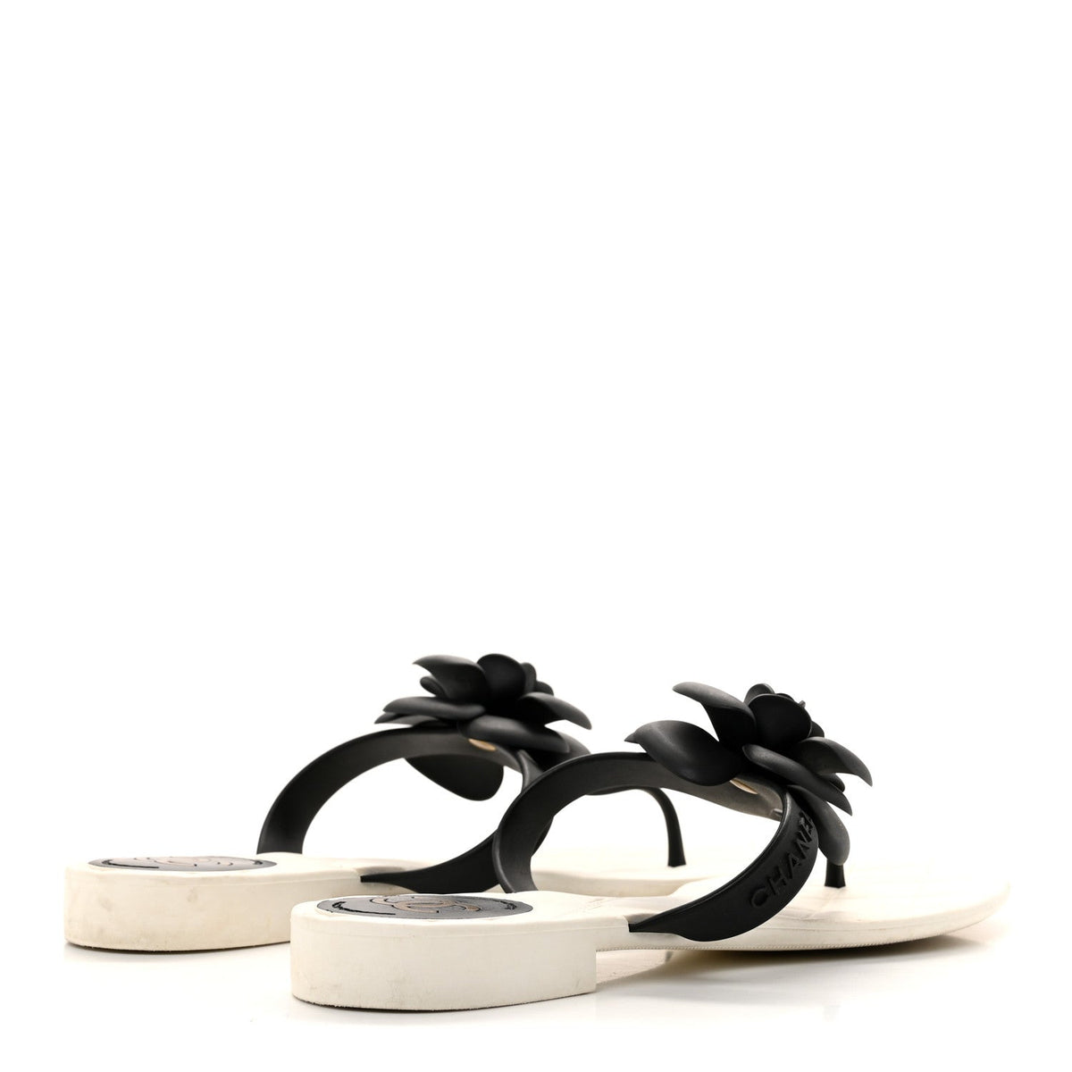 Jelly Quilted Camellia Thong Sandals 39 White Black