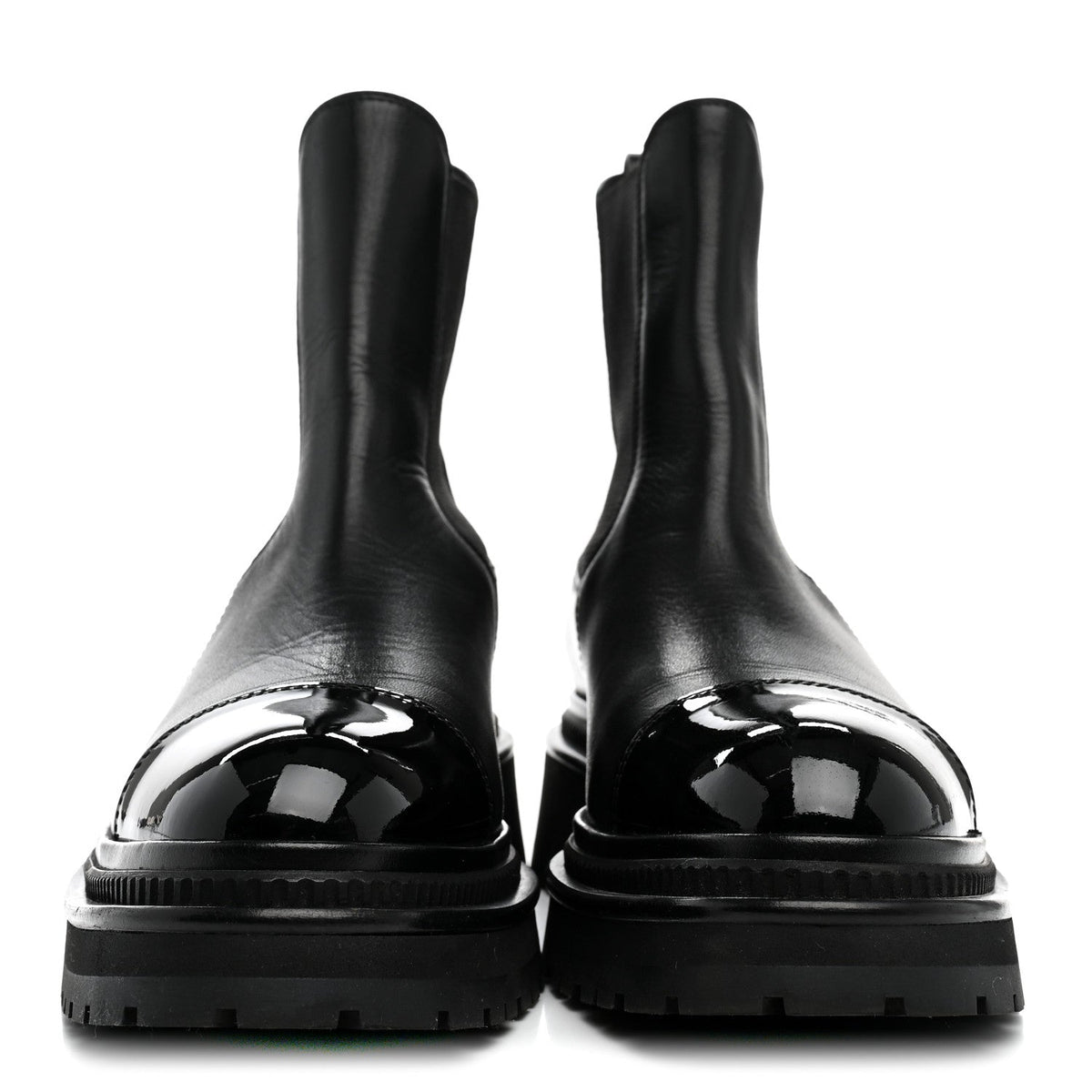 Calfskin Patent Cap Toe Ankle Boots 38.5 Black