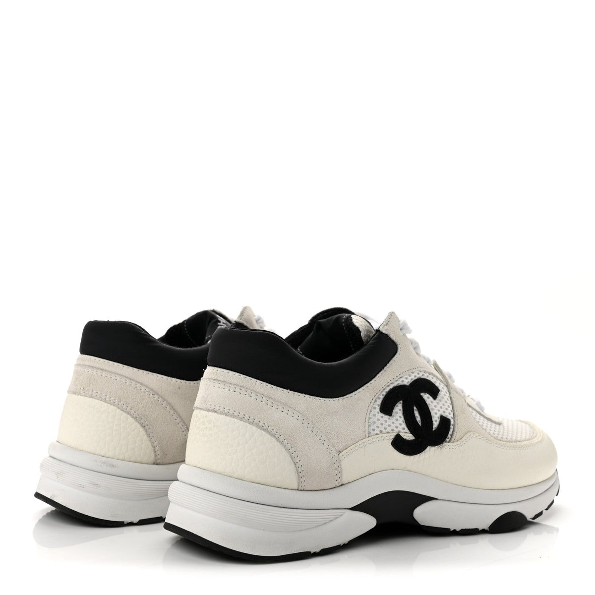 Mesh Suede Grained Calfskin Womens CC Sneakers 39 White Black