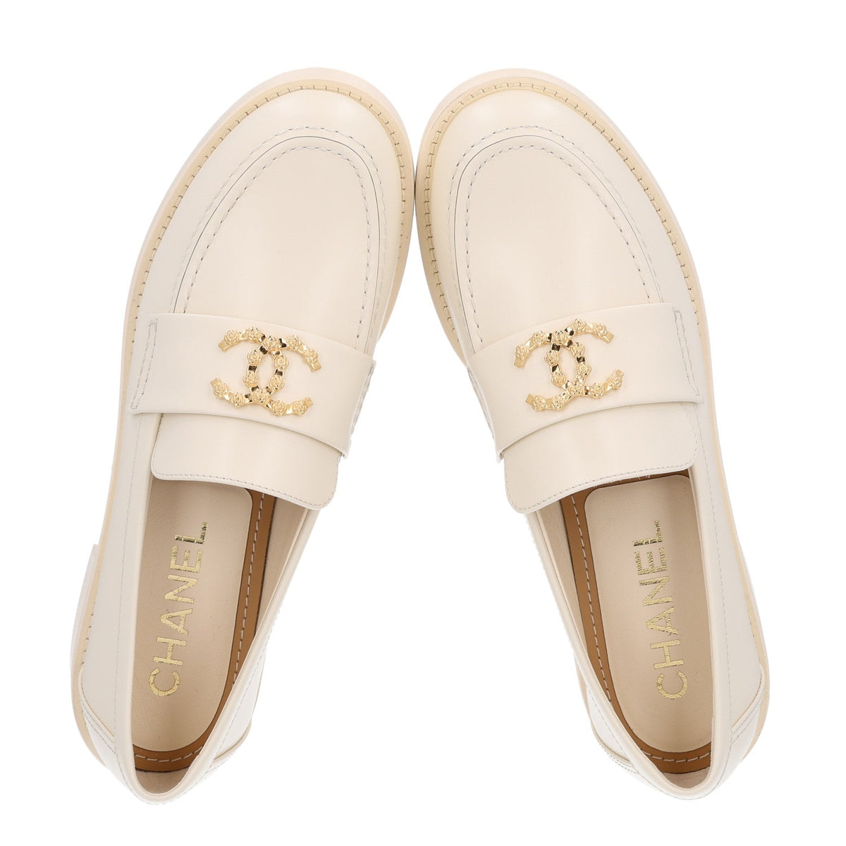 Calfskin Camellia CC Loafers 39.5 Ivory