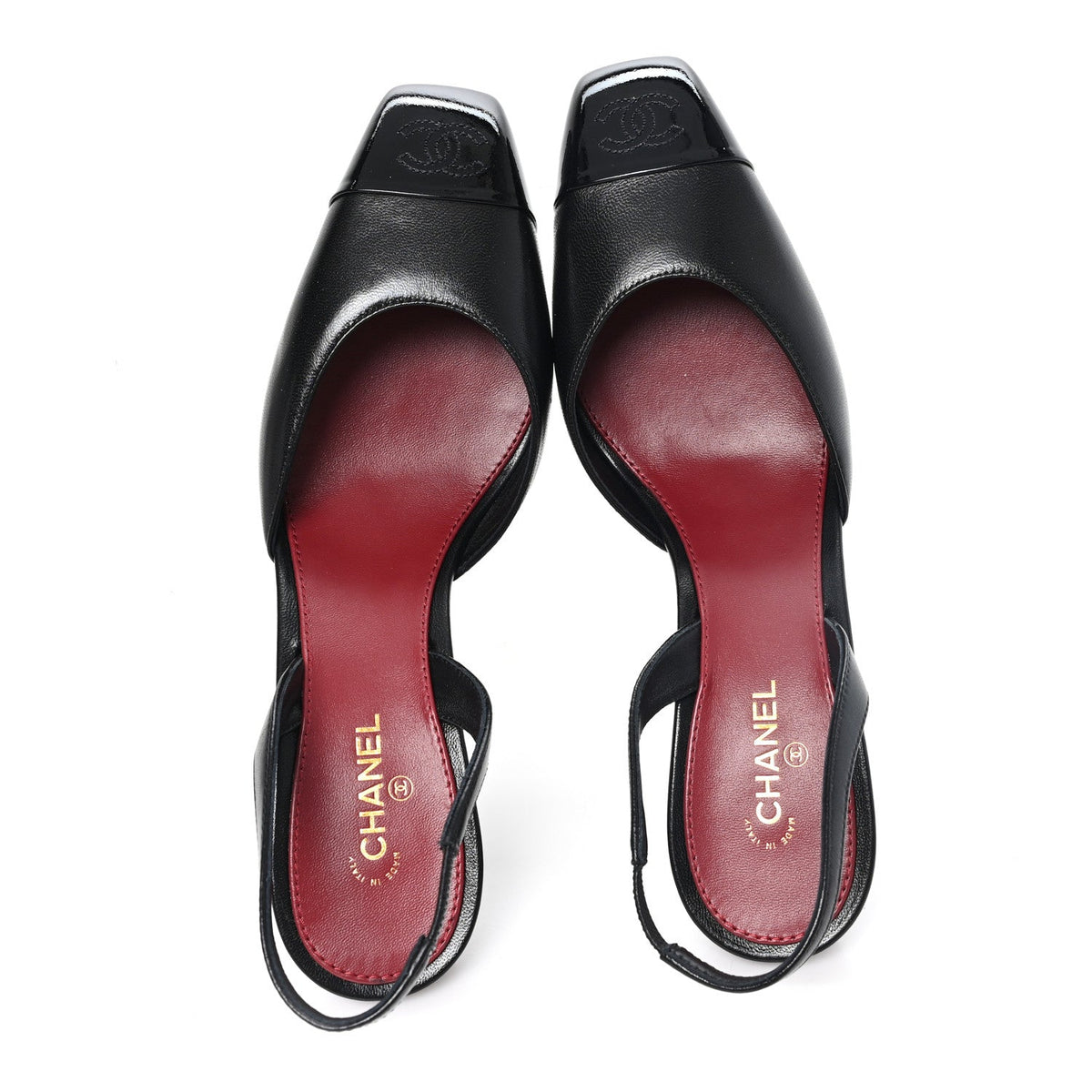 Lambskin Patent Calfskin Cap Toe CC Slingback Pumps 40 Black