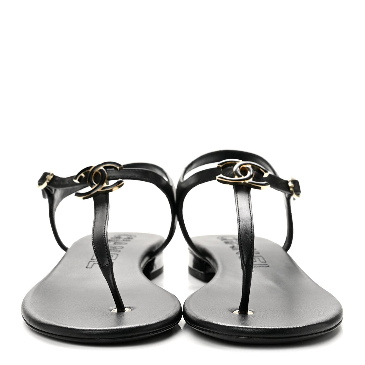 Lambskin Enamel CC Thong Sandals 41 Black