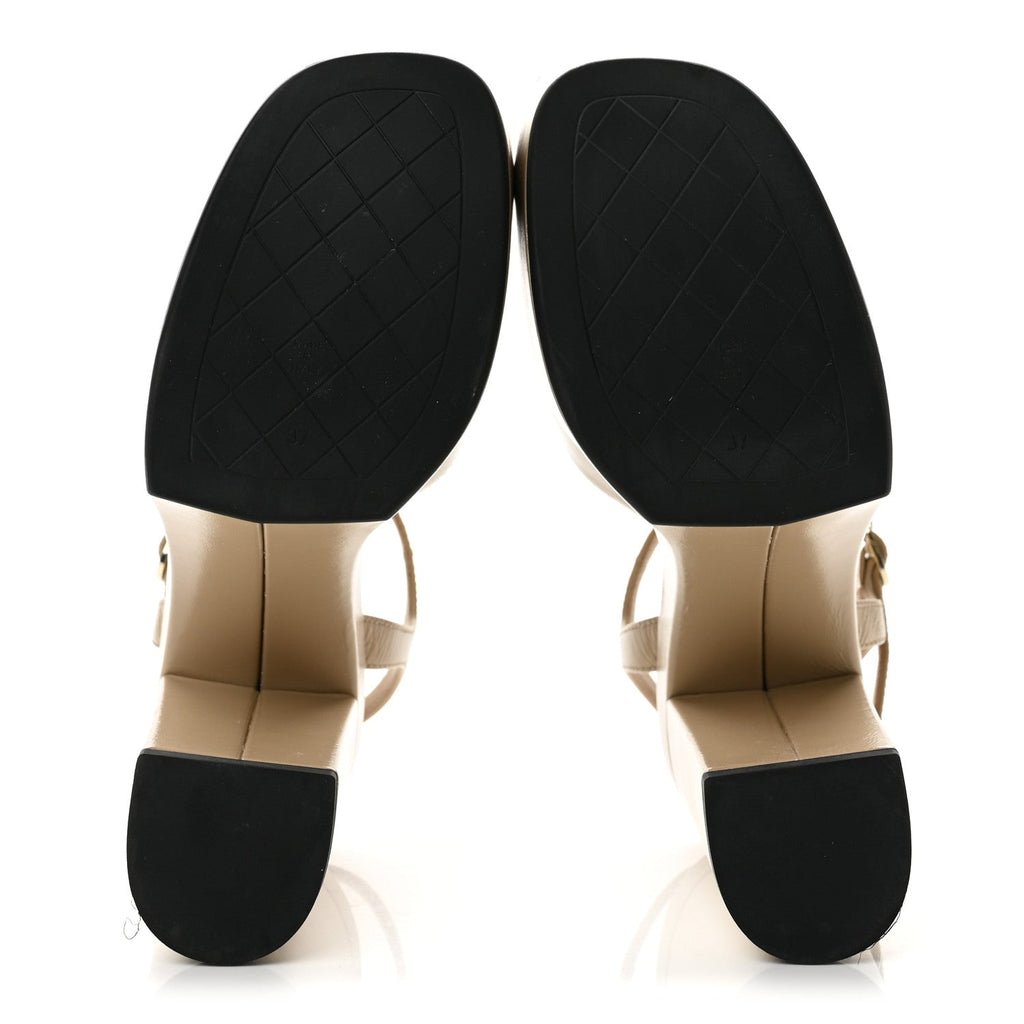 Calfskin CC Platform Sandals 37 Light Beige
