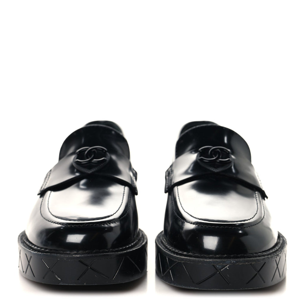 Shiny Calfskin Quilted CC Mocassin Loafers 37 Black