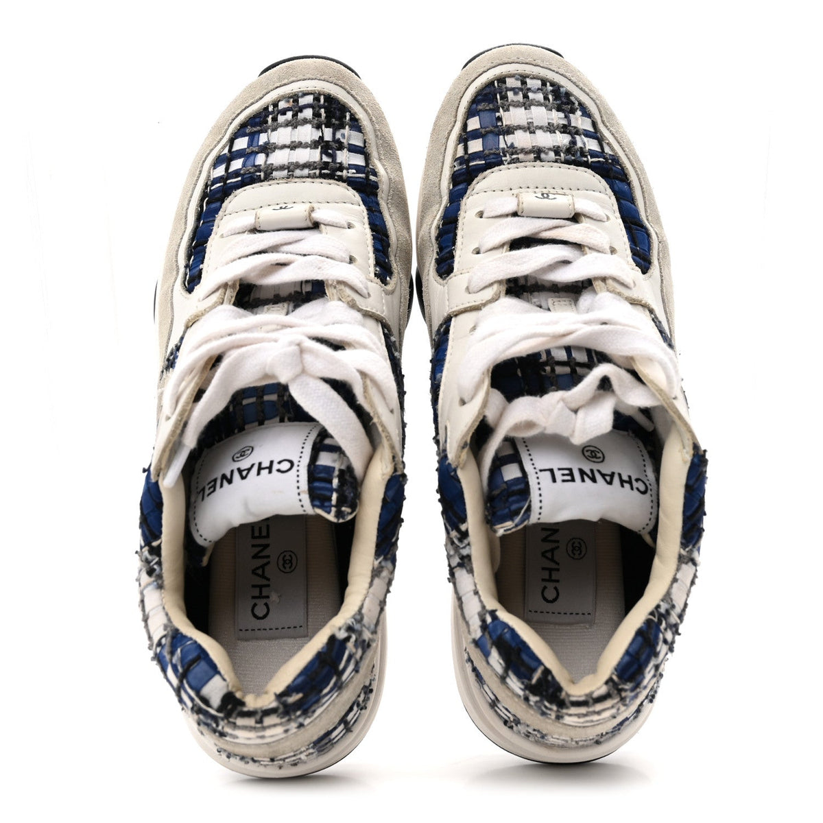 Tweed Suede Calfskin Womens CC Sneakers 37 Dark Blue Black Grey White