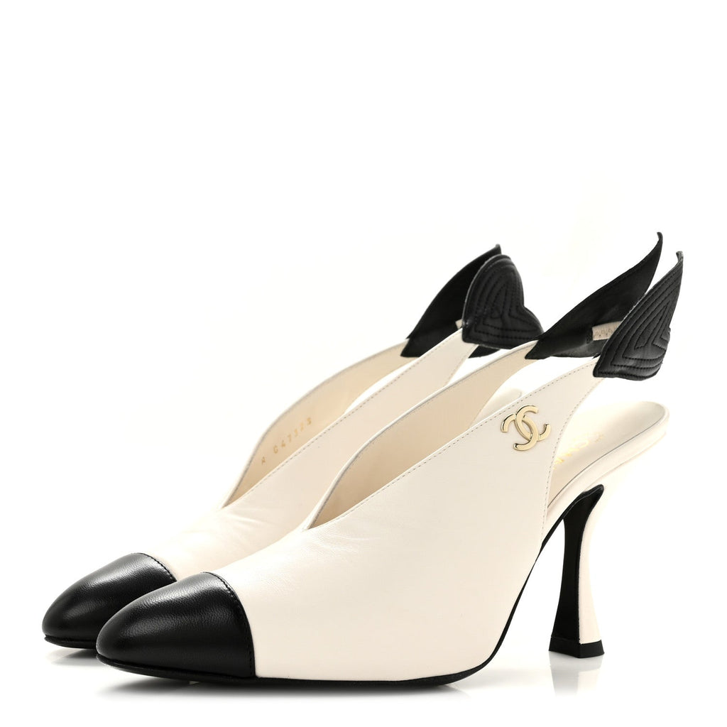 Lambskin Slingback Pumps 36.5 White Black
