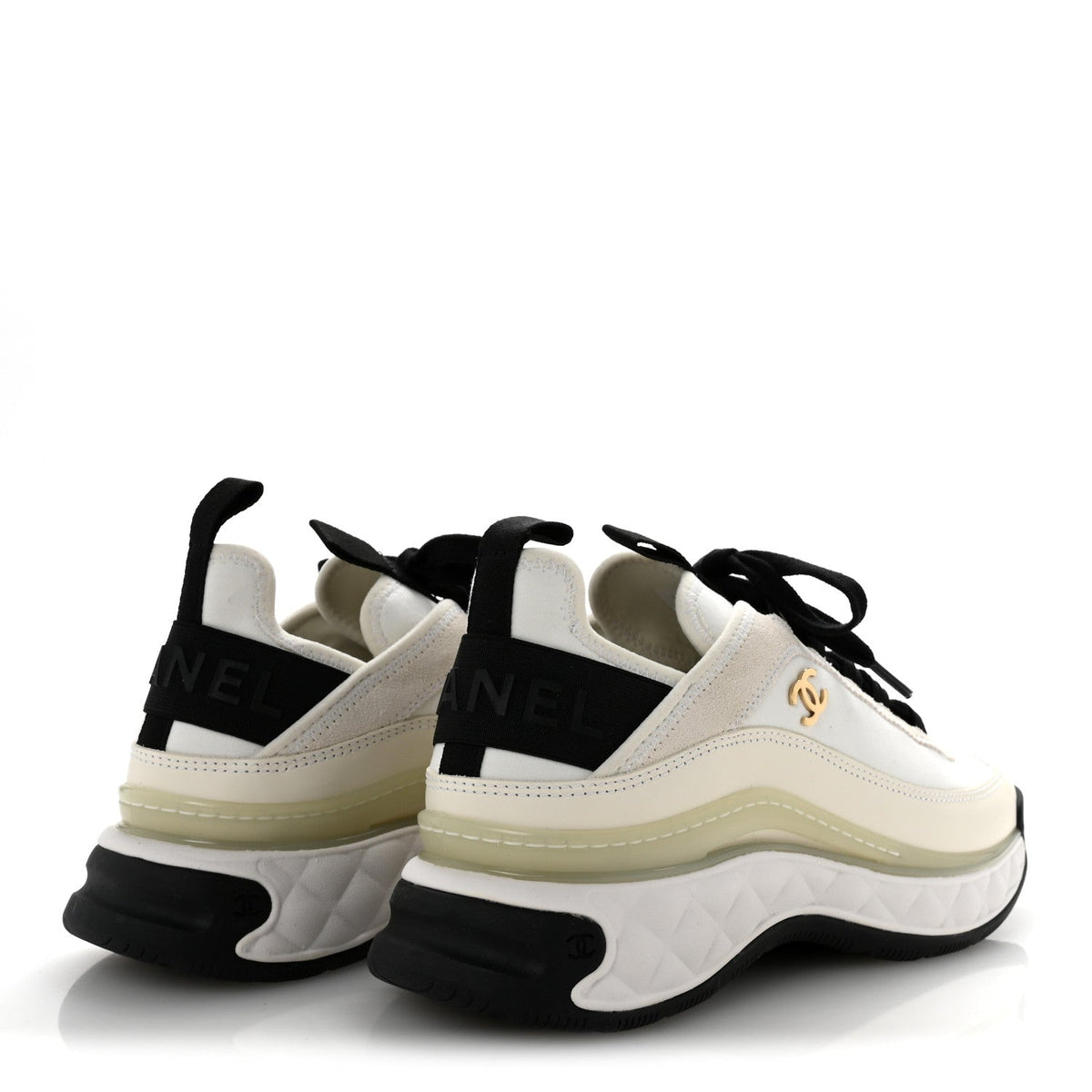 Velvet Calfskin Mixed Fibers CC Sneakers 37.5 Ivory Black
