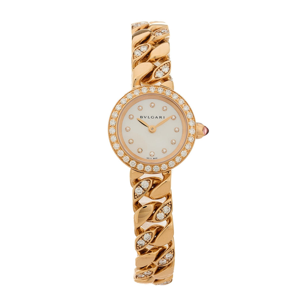 18K Rose Gold Diamond Bezel Mother of Pearl 22mm Piccola Catene Quartz Watch