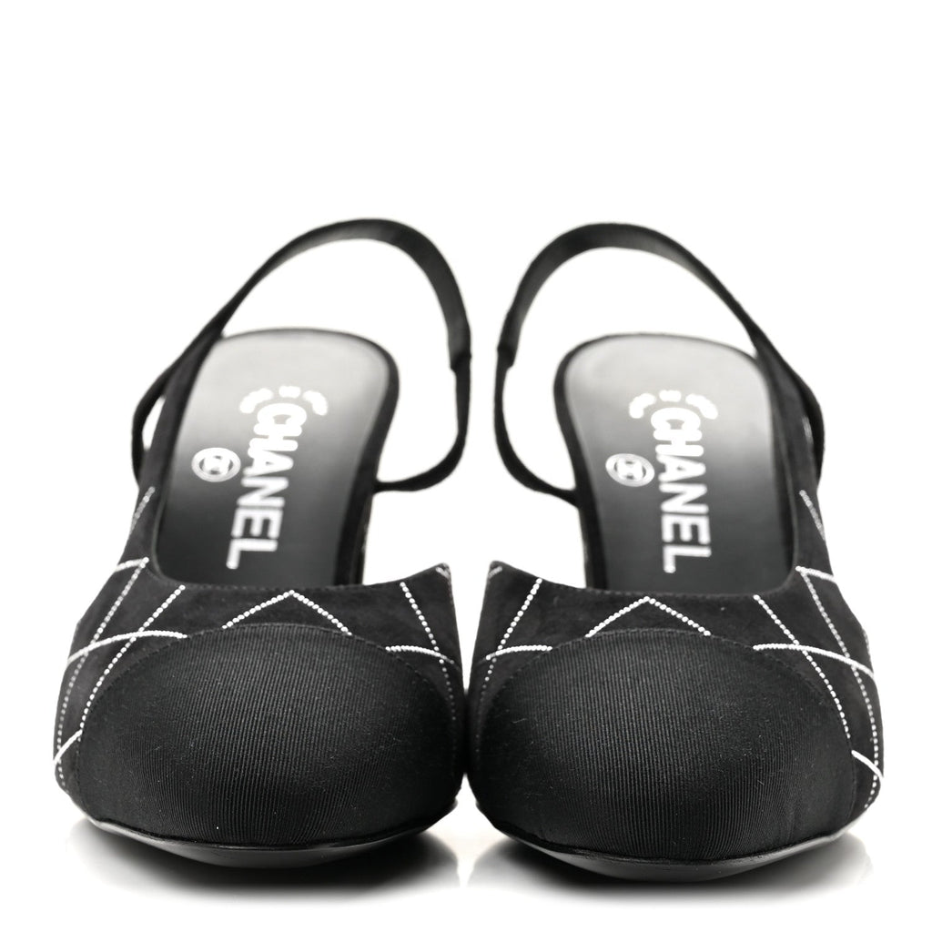 Suede Kidskin Cap Toe CC Slingback Pumps 37.5 Black Silver