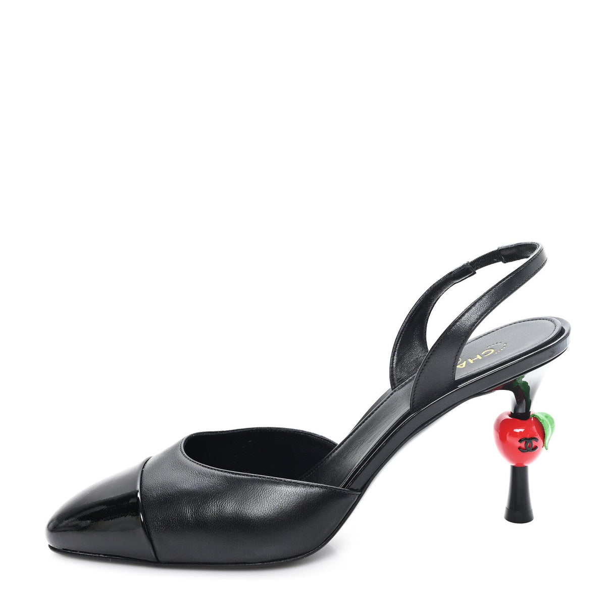 Lambskin Patent Cap Toe CC Apple Slingback Pumps 41 Black
