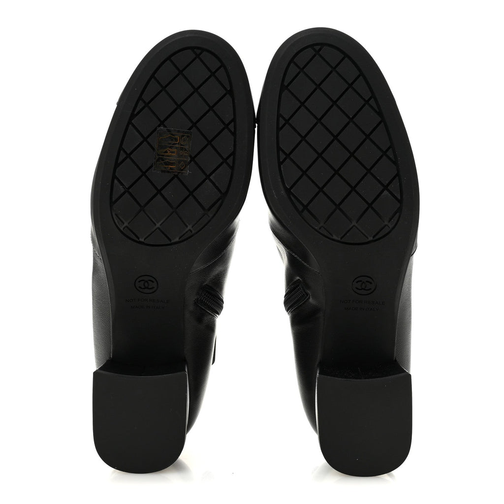 Stretch Lambskin Cap Toe CC Uniform Short Boots 40 Black