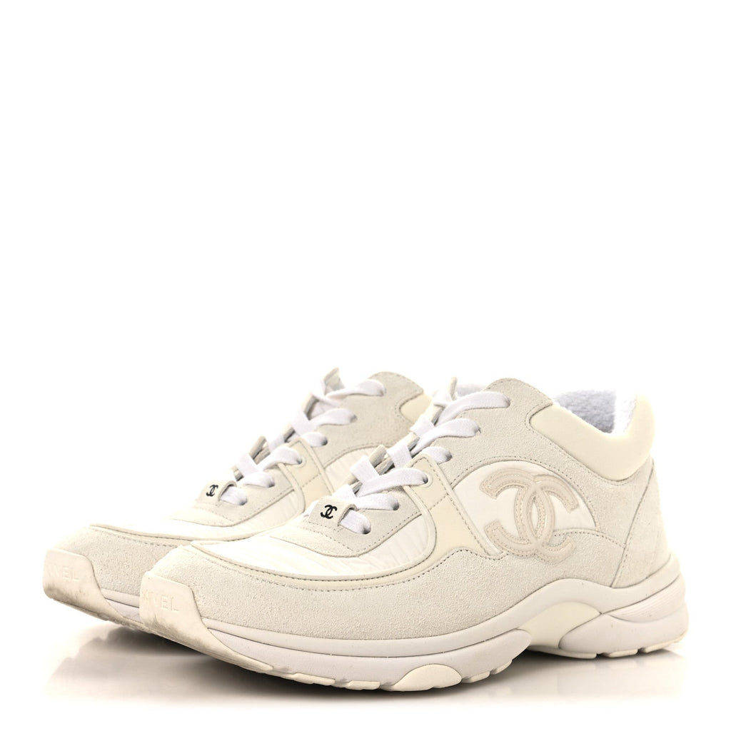 Suede Calfskin Fabric CC Sneakers 37.5 White