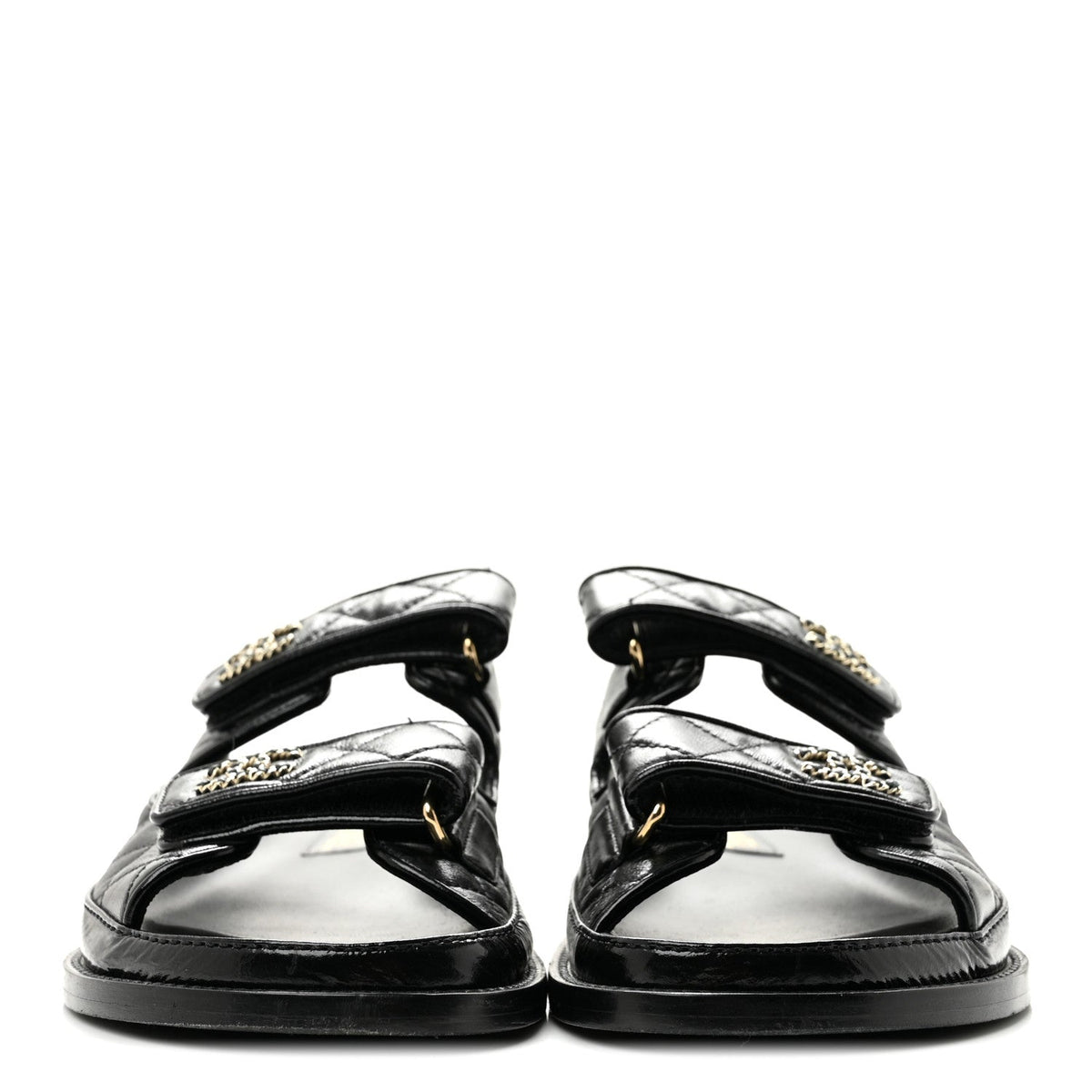 Crumpled Shiny Lambskin Velcro Dad Sandals 36 Black