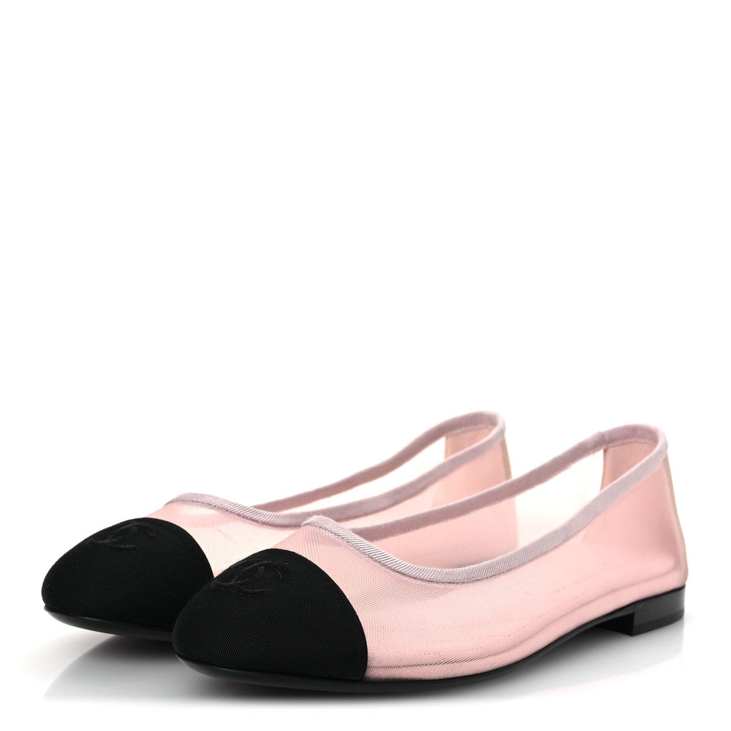 Mesh Grosgrain CC Ballerina Flats 39.5 Pink Black 39.5 Pink Black