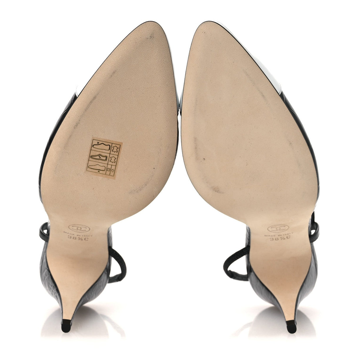 Patent Calfskin Crocodile Embossed Cap Toe CC Slingback Pumps 38.5 Dark Grey White