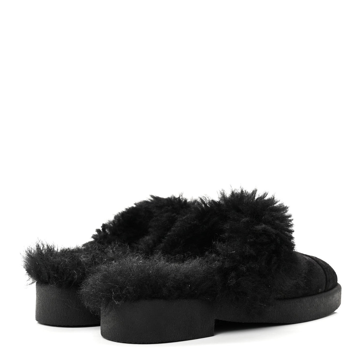 Suede Shearling CC Cap Toe Mules 36 Black