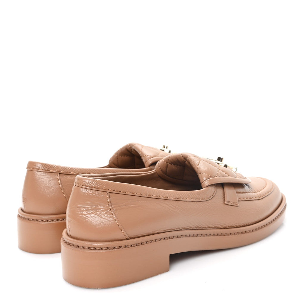 Crumpled Lambskin Quilted CC Turnlock Moccasins 35.5 Dark Beige