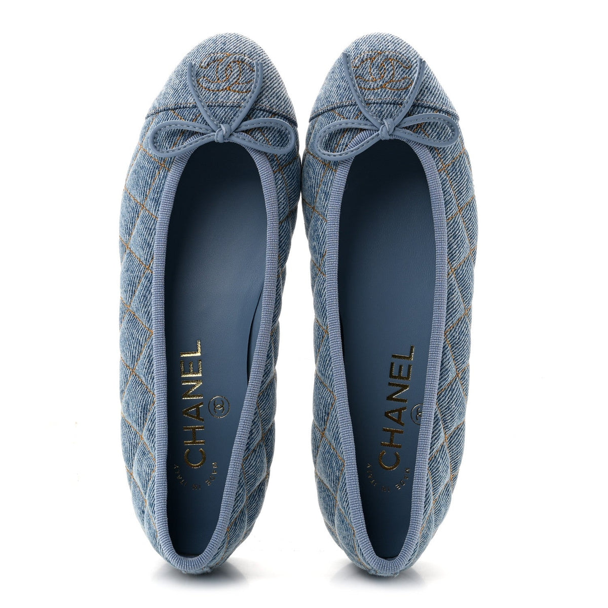 Denim Quilted CC Cap Toe Ballerina Flats 35 Light Blue