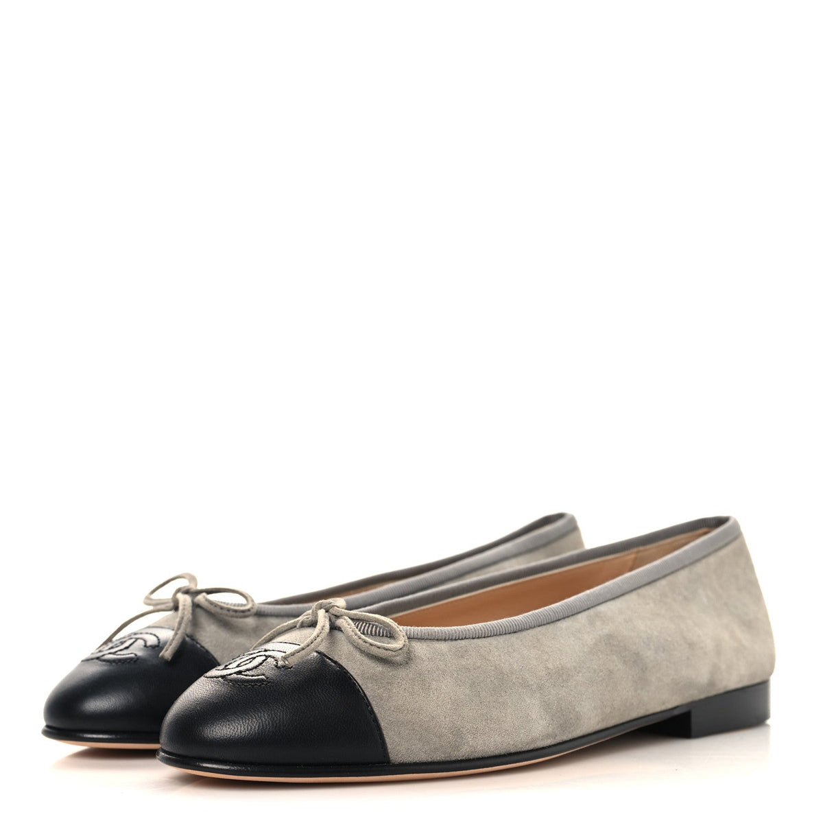 Suede Lambskin Cap Toe CC Ballerina Flats 37 Dark Grey Black