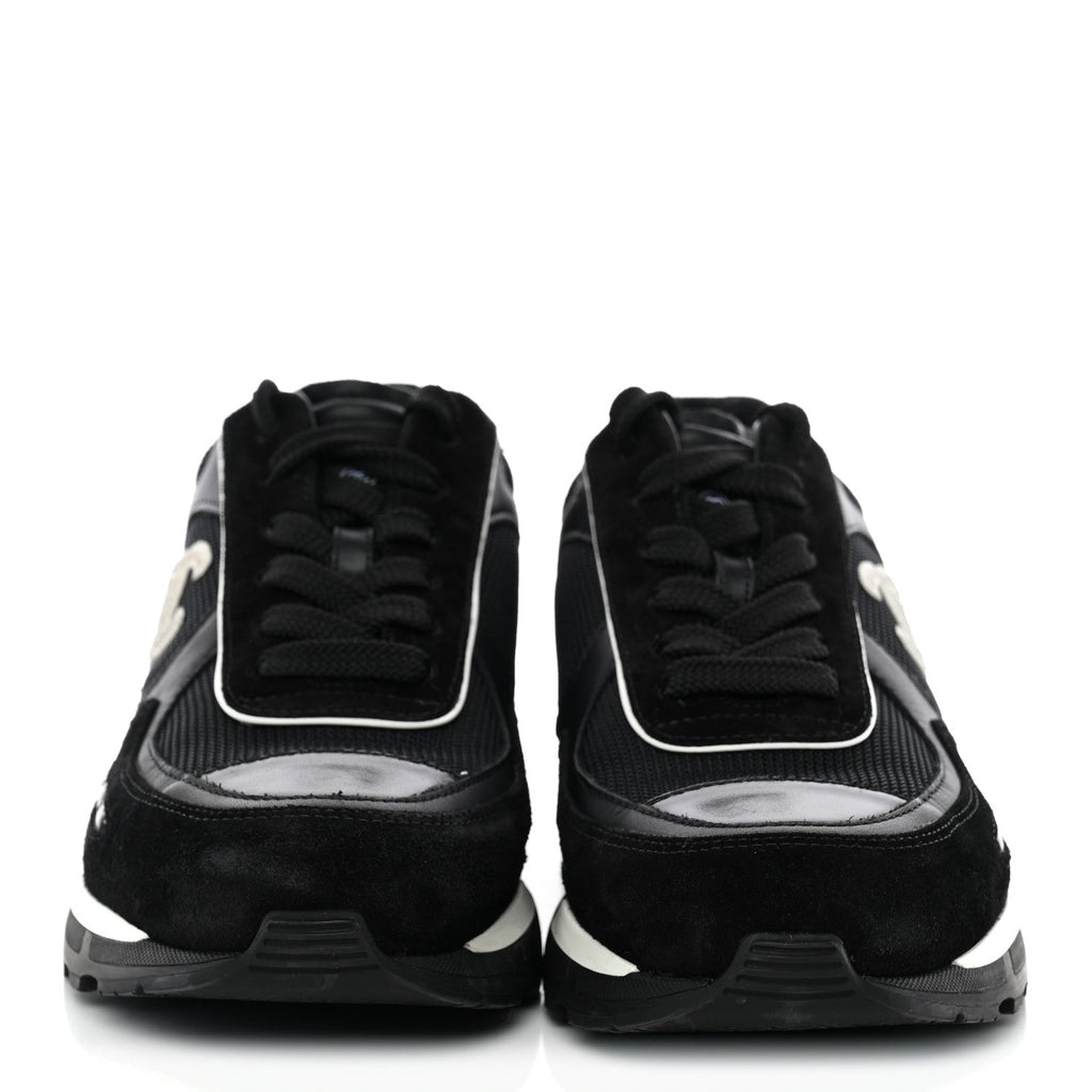 Mixed Fibers Suede Shiny Calfskin Womens CC Sneakers 38 Black