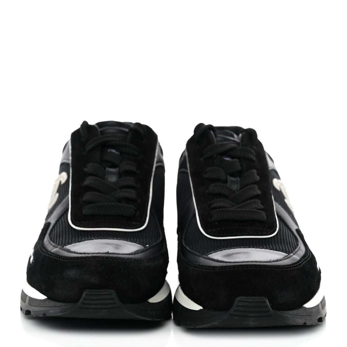 Mixed Fibers Suede Shiny Calfskin Womens CC Sneakers 38 Black