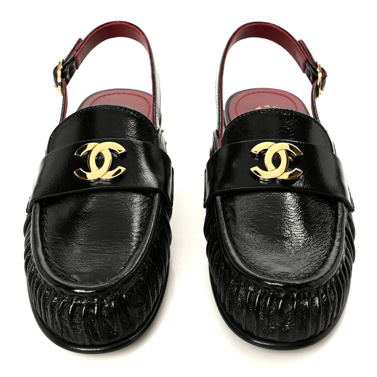 Crumpled Shiny Lambskin CC Slingback Mocassin 38.5 Black