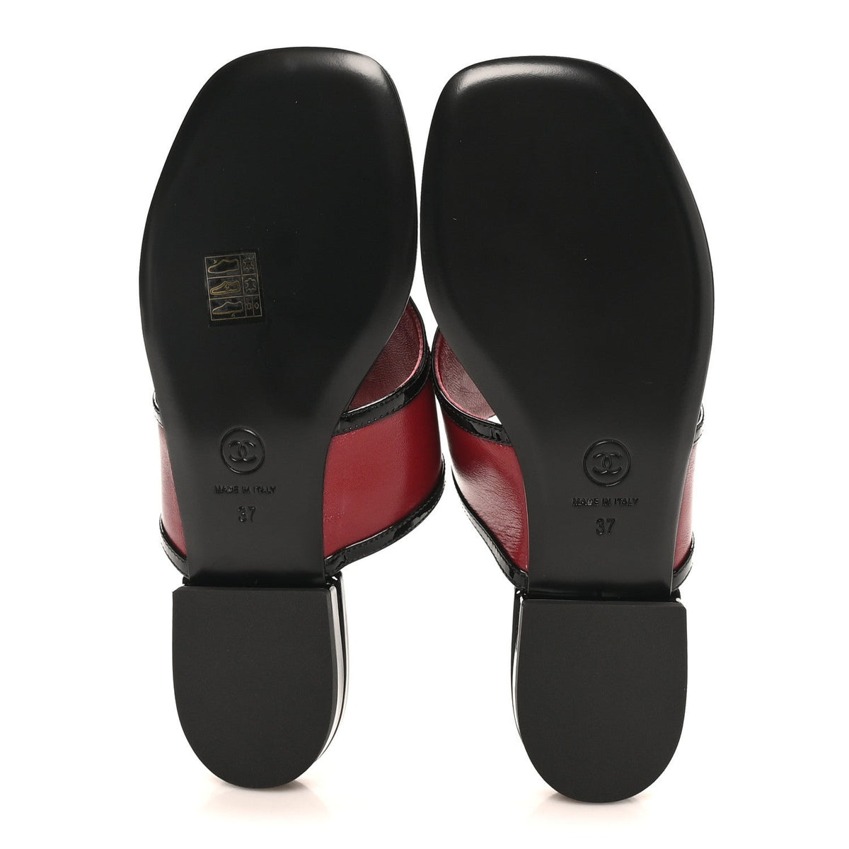Lambskin Patent Calfskin CC Thong Sandals 37 Burgundy Black
