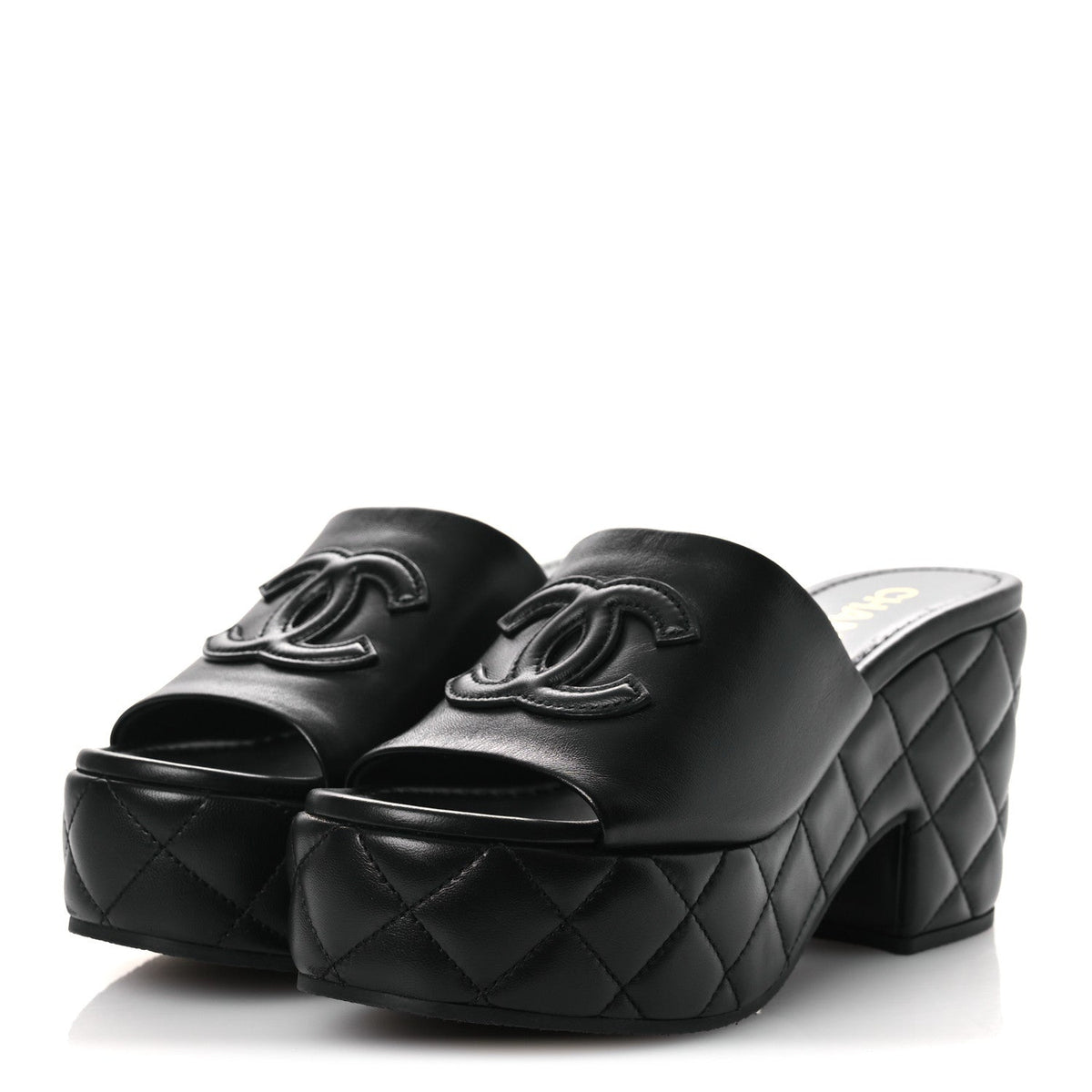 Lambskin Quilted CC Platform Mules 39 Black