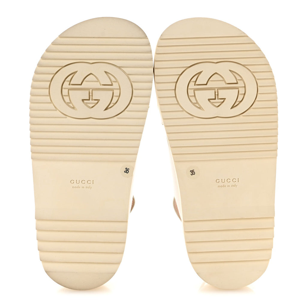 Calfskin Elizabeth Nappa Charlotte Logo Slingback Sandals 35 Mystic White Platino