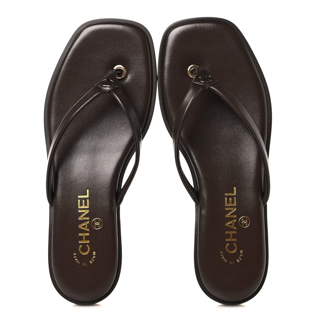 Goatskin CC Times Square Thong Sandals  37.5 Brown