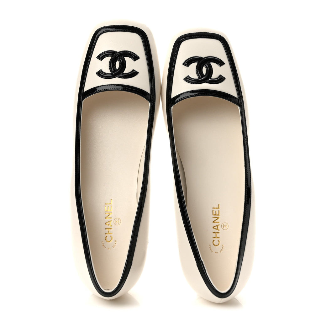 Lambskin Patent Calfskin CC Pumps 39.5 White Black