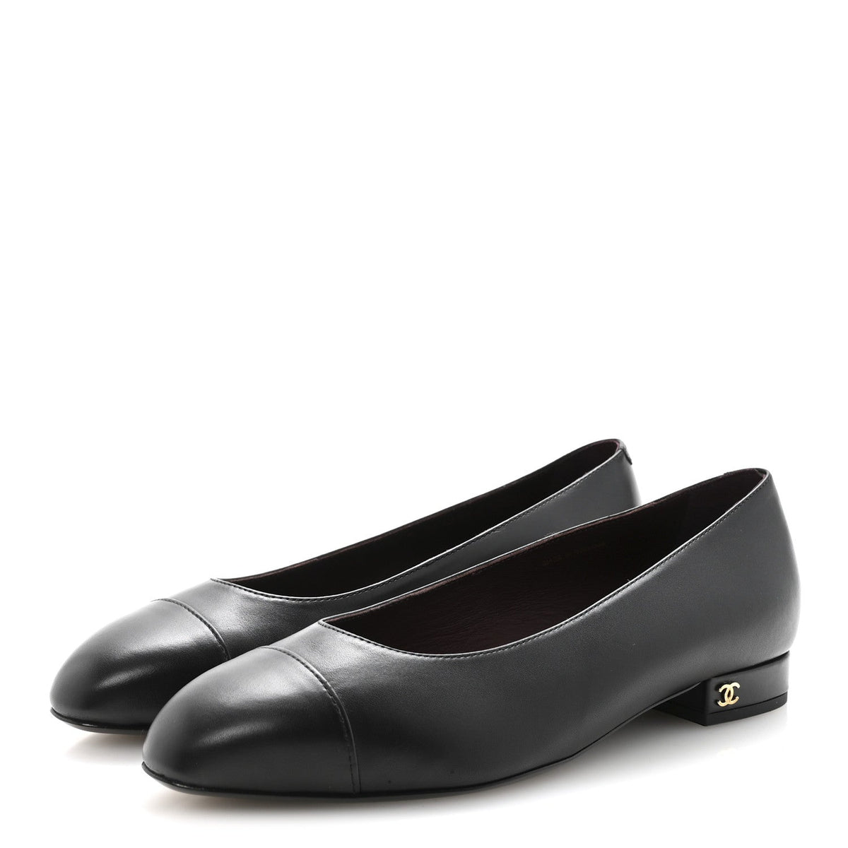 Lambskin Cap Toe Ballerina Flats 38.5 Black