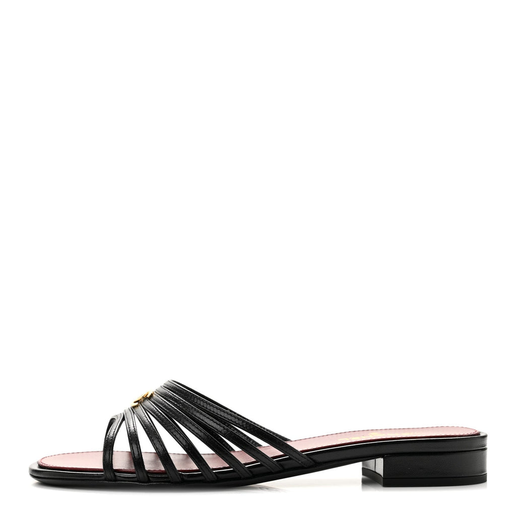 Goatskin Caged CC Slide Sandals 37 Black