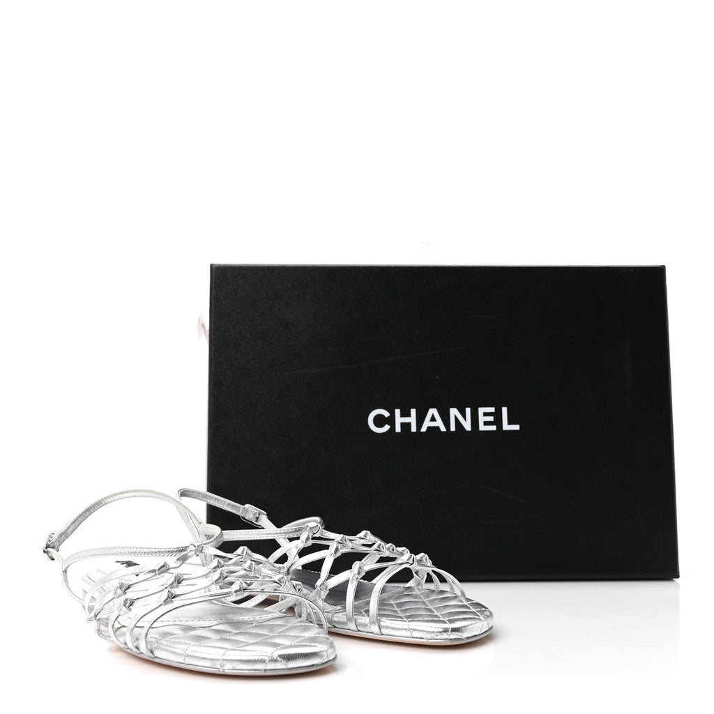 Laminated Lambskin CC Sandals 36.5 Silver