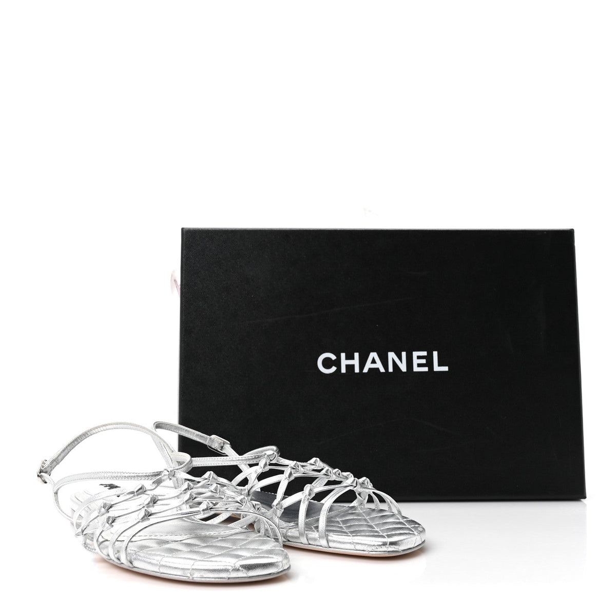 Laminated Lambskin CC Sandals 36.5 Silver