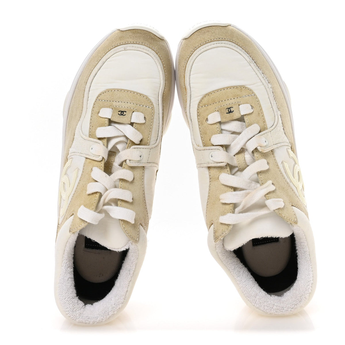 Suede Calfskin Fabric CC Sneakers 37.5 White
