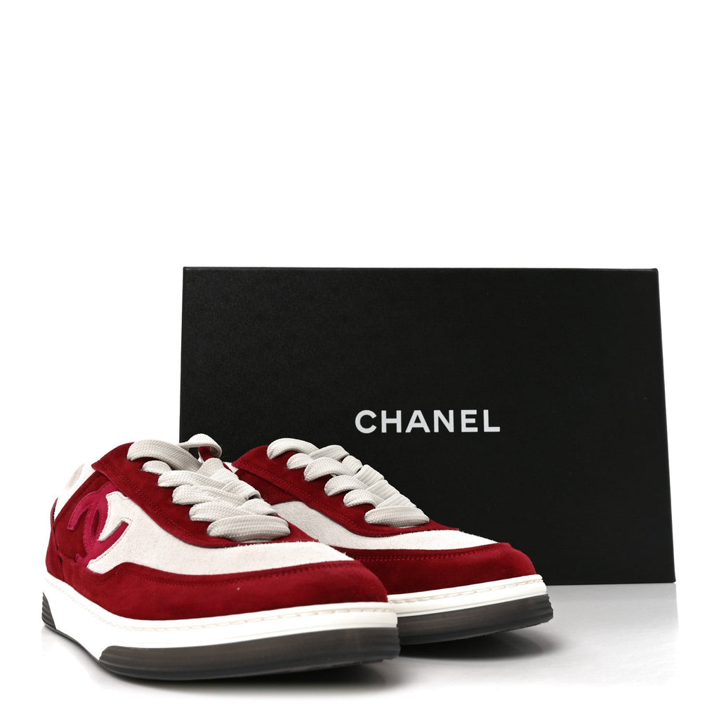 Suede Kidskin Womens CC Sneakers 38.5 Burgundy White