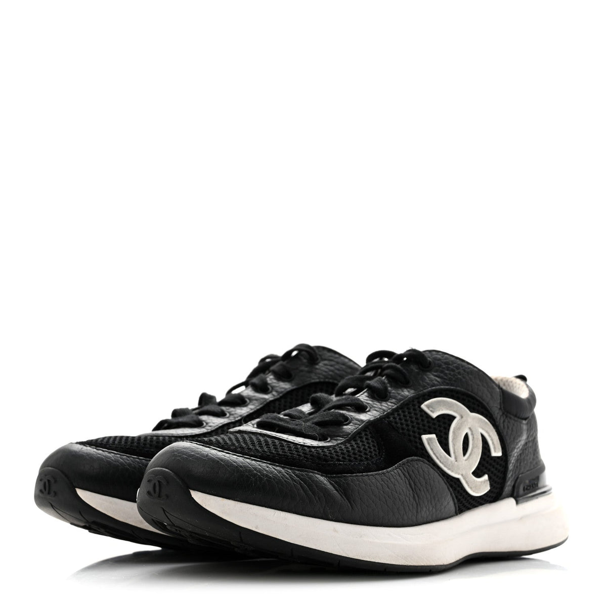 Calfskin Mesh Lycra Suede Womens Logo Sneakers 38.5 Black