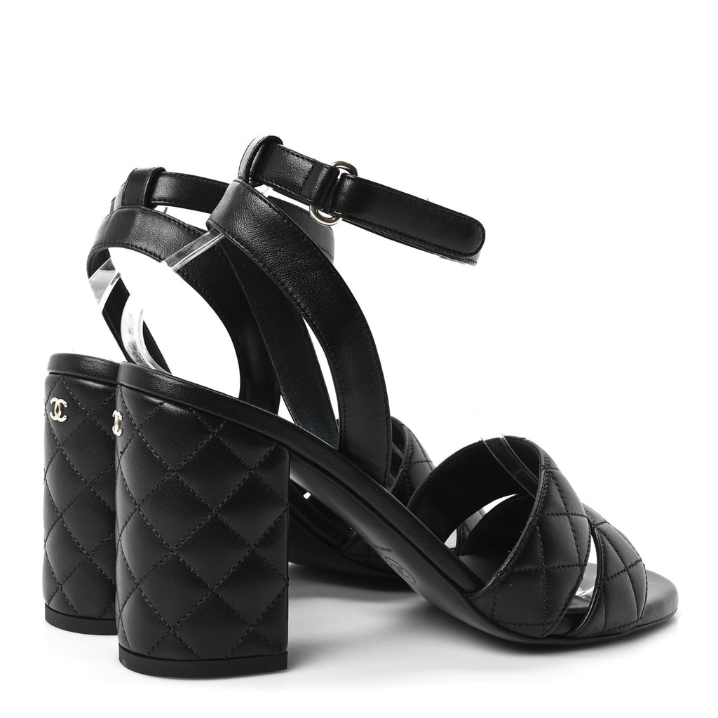 Lambskin Quilted Sandals 40 Black